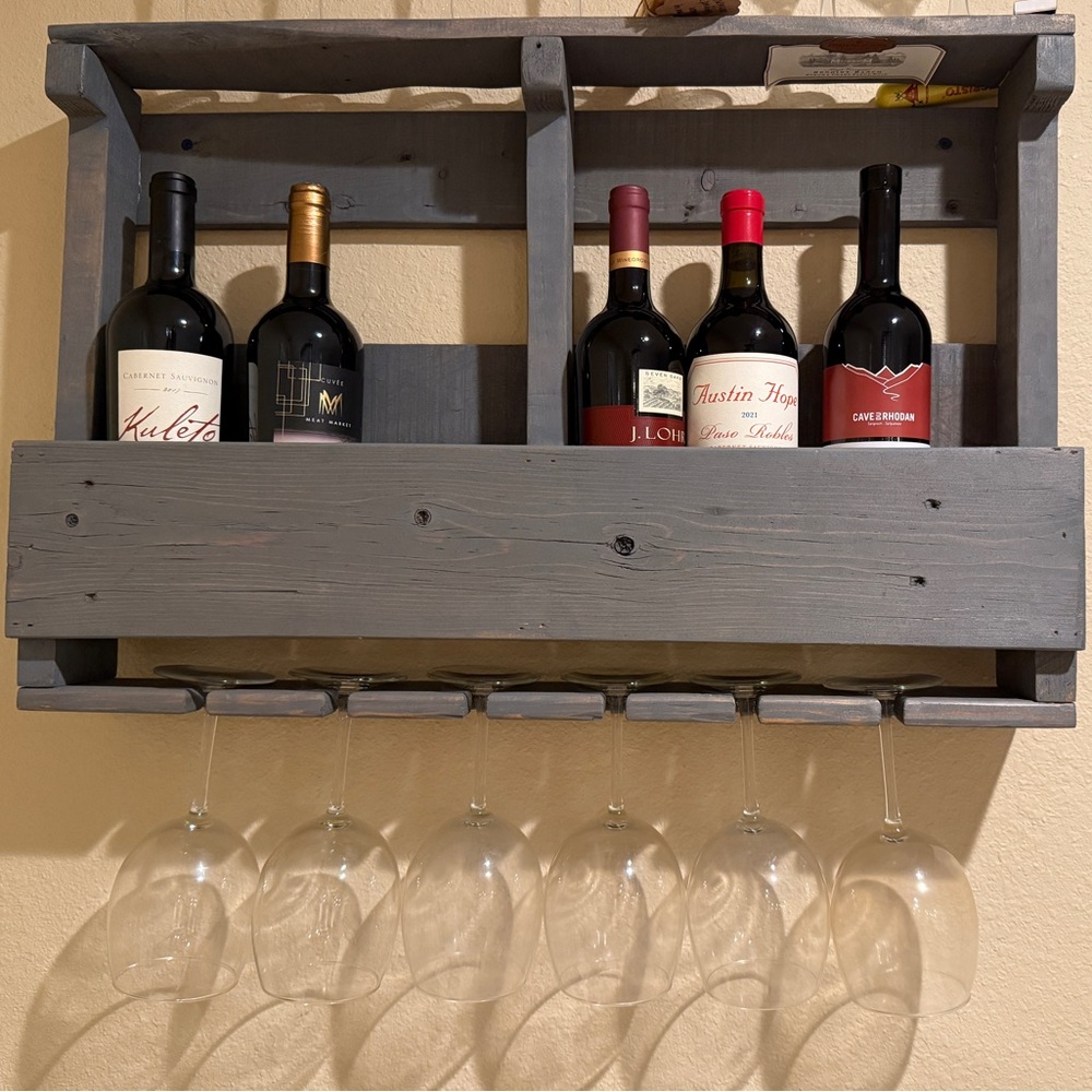 Gray Wooden Wall-Mounted Wine Rack